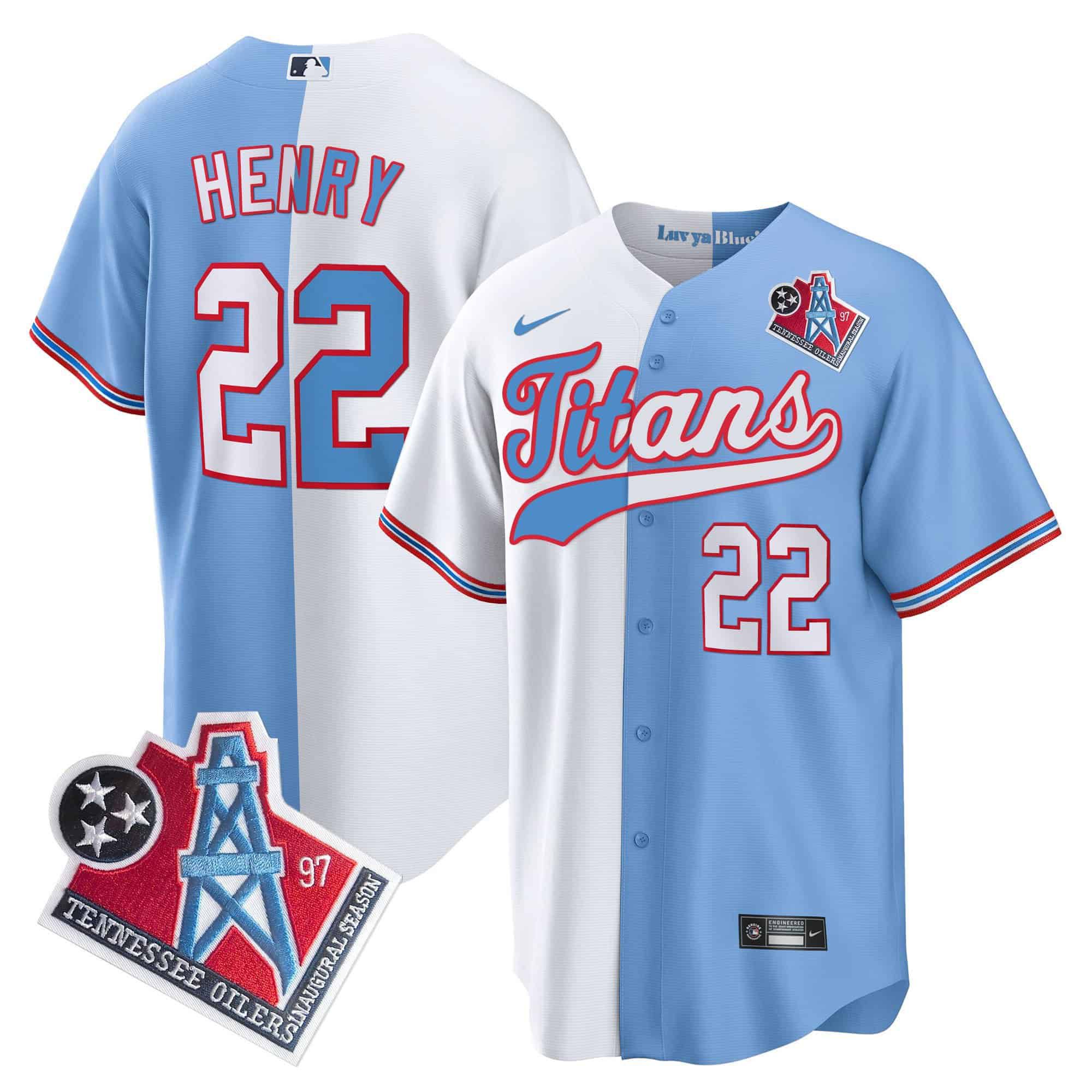 Men Tennessee Titans #22 Henry Light Blue with white Nike 1997 Throwback Limited Cool Base NFL Jersey